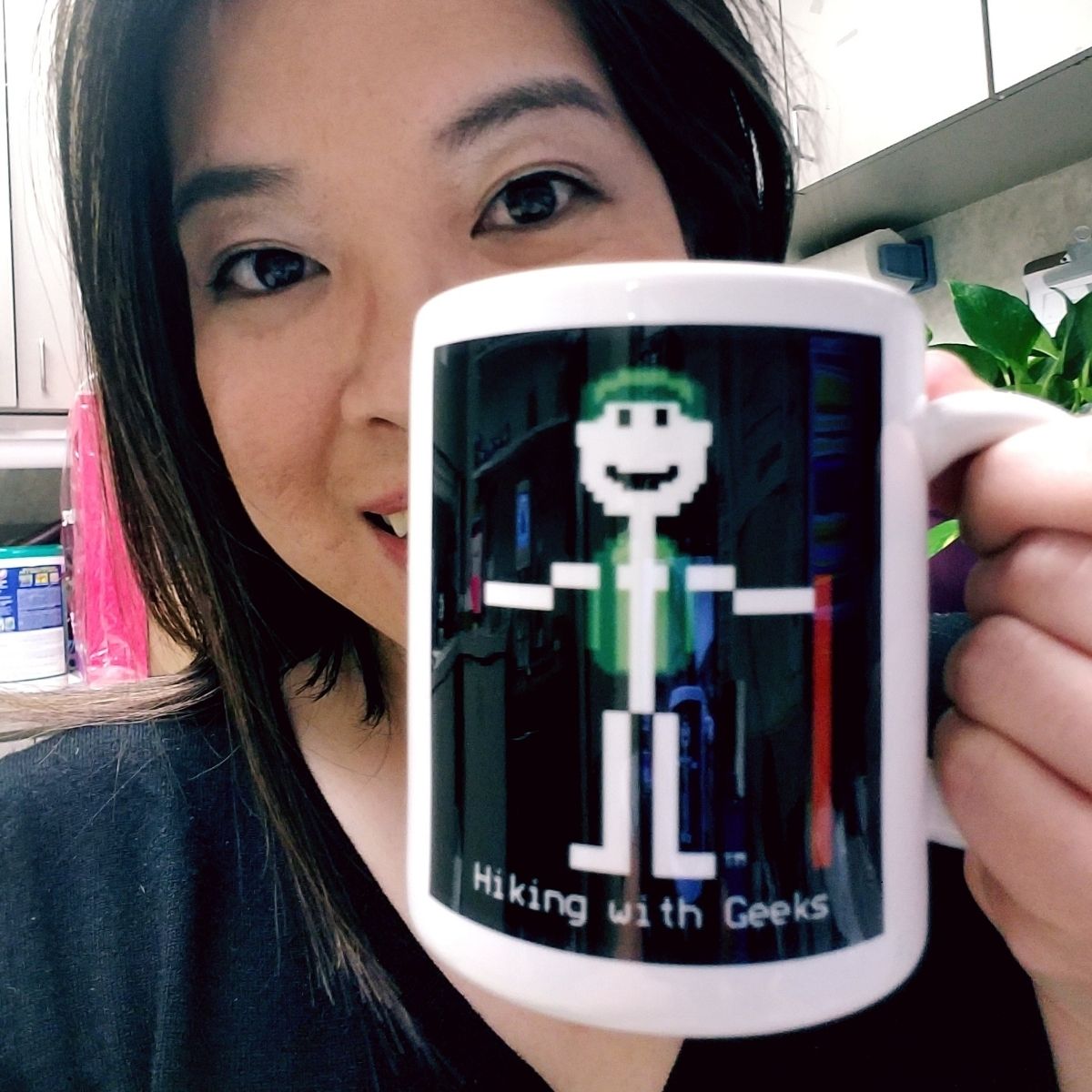 selfie taken with a mug from Hiking with Geeks